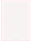 Printable Lined Paper - Pale Red - Wide Cyan Lines - A4