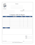 Computer Sales and Repair Receipt