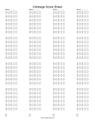 Printable Cribbage Score Sheet