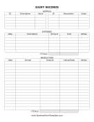 Dairy Record Keeping Form