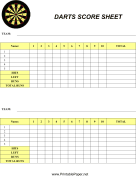 Printable Darts Score Sheet