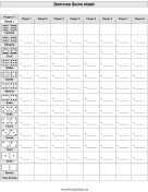 Printable Dominos Scoresheet