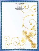 Gold Cross Blue Border stationery design