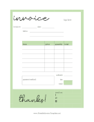 Green Border Blank Invoice Template Template