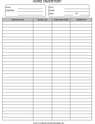 Home Inventory Form Template