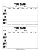 Large Print 2 Per Page Horizontal Time Card