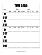 Large Print Bi-Weekly Time Card Horizontal