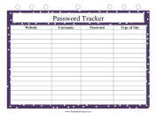 Large Print Password Tracker