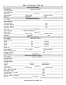 List of Insurance Policies