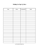 Mailing List Sign Up Sheet