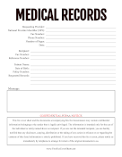 Medical Records Request fax cover sheet