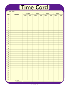 Multi-Child Monthly Time Card