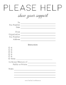 Please Help Donation Request fax cover sheet