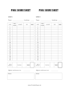 Printable Pool Score Sheet