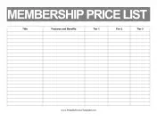 Price List Membership Template