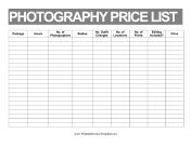 Price List Photography Template