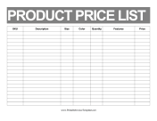 Price List Products Template