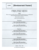 Prix Fixe Menu Options