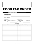 Restaurant Fax Order fax cover sheet