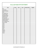 Salad Bar Items Inventory Spreadsheet