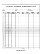 Semi-Monthly Time Card 2 Blended Rates Overtime