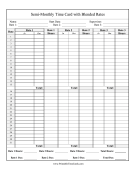 Semi-Monthly Time Card 3 Blended Rates