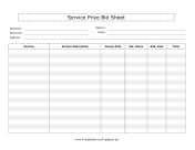 Service Price Bid Sheet Template