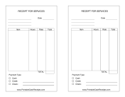 Services Receipt With Payment Type