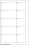 Small Cahier Planner Phone List Two Columns - Left