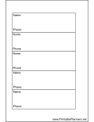 Small Organizer Phone List 1 col - Left