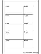 Small Organizer Phone List 2 col - Left