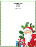 Smiling Santa Green Candy Cane Border stationery design