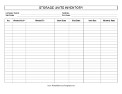 Storage Units Inventory Template