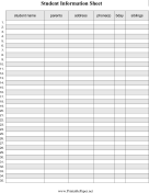 Printable Student Information Sheet