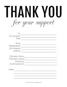 Thank You For Support fax cover sheet