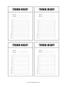 Printable Trivia Night Score Sheet