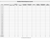 Vehicle Expense Journal Monthly