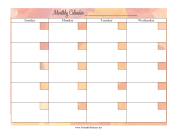 Watercolor Monthly Calendar Sun-Wed