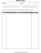 Work Bid Form Template