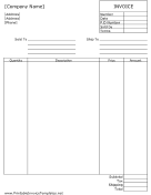 Commercial Invoice (Unlined) Template