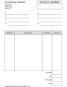 Company Invoice (Unlined) Template