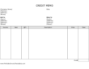 Credit Memo (Unlined) Template