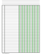 Printable Columnar Paper with four columns on A4-sized paper in portrait orientation