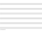 Printable Music Paper with six staves on A4-sized paper in landscape orientation