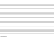 Printable Music Paper with eight staves on A4-sized paper in landscape orientation