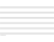 Printable Music Paper with six staves on legal-sized paper in landscape orientation