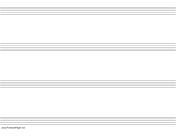 Printable Music Paper with four staves on letter-sized paper in landscape orientation