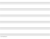 Printable Music Paper with six staves on letter-sized paper in landscape orientation