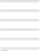 Printable Music Paper with six staves on A4-sized paper in portrait orientation