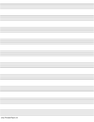 Printable Music Paper with ten staves on letter-sized paper in portrait orientation